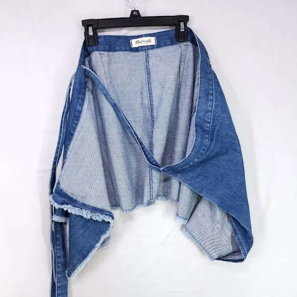 Madewell Raw-Hem Mini Wrap Jean Skirt in Cardiff Wash Size 6 Blue Denim - Picture 4 of 10